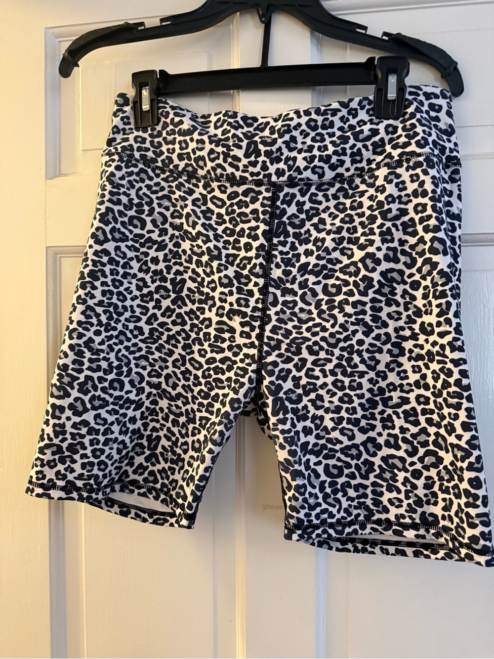 Leopard Print Athletic Bike Shorts - Black and White